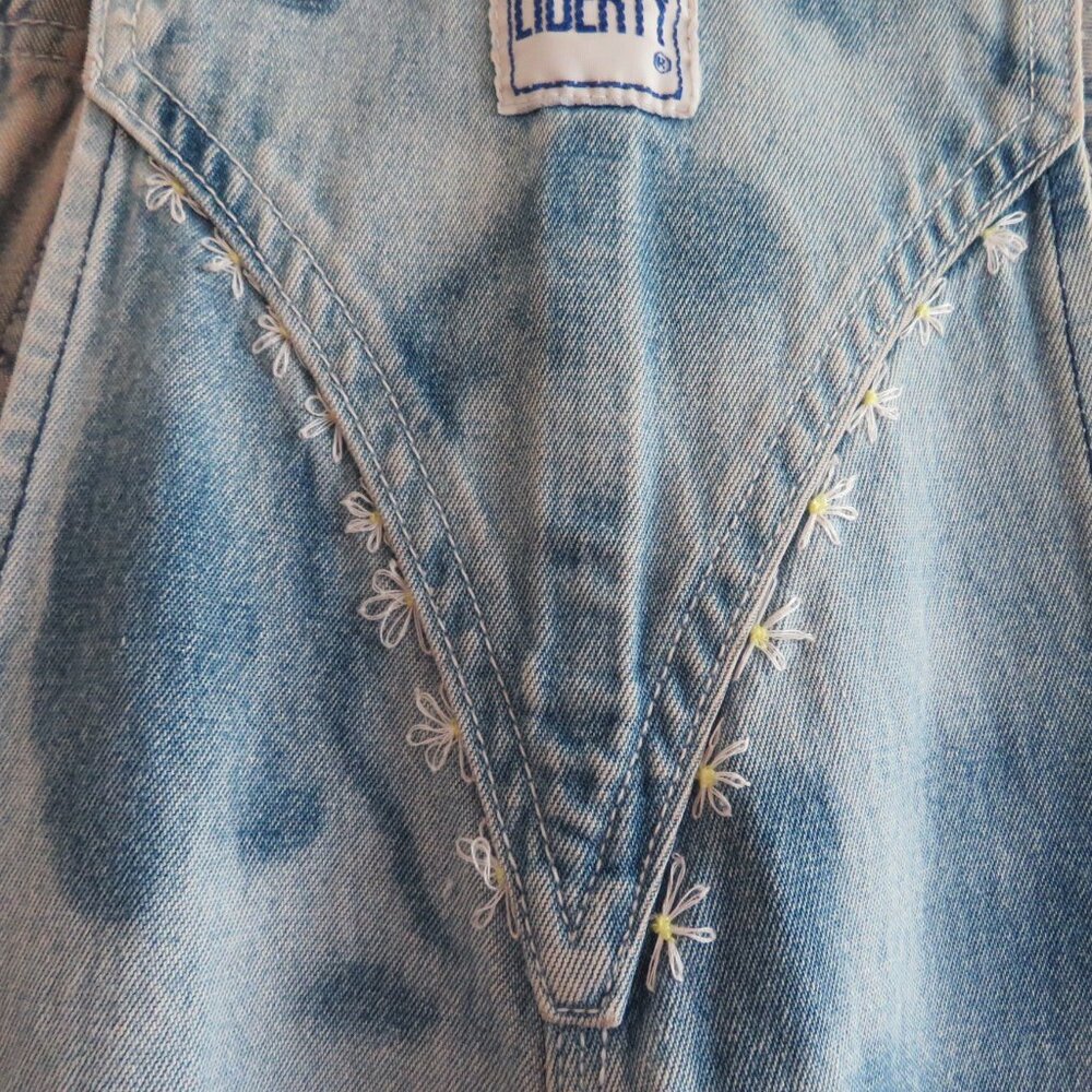 VINTAGE LIBERTY Cargo Carpenter Denim Overalls Acid Wash Hand Embroidered Work - Picture 12 of 16